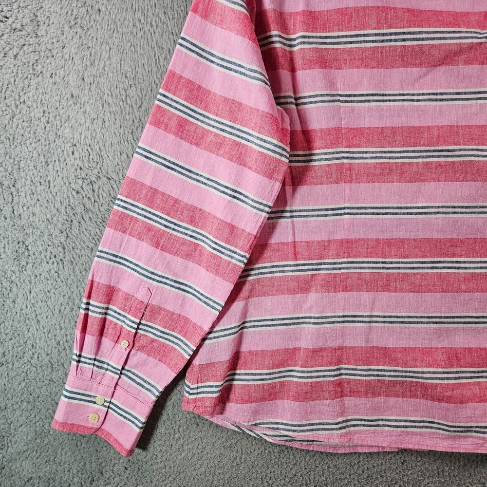 J Crew Linen Blend Shirt Top Women XL Button Up Long Sleeve Pink Red Striped - Picture 8 of 12